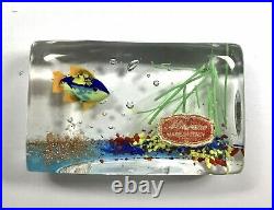 Rare Vintage Murano Glass Fish Aquarium Tank Block Paperweight Made in Italy
