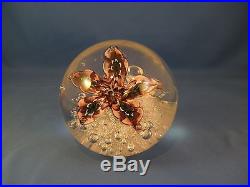 Rare Vintage Murano Glass Flower Paperweight, Made In Italy, Original Label