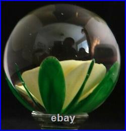 Rare Vintage Pairpoint Footed Crystal Paperweight with Yellow Rose. 4 ½ t