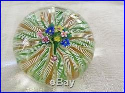 Rare Vintage Paul Ysart Glass Paperweight Six Flower Bouquet Embedded H