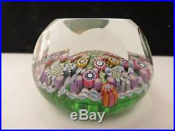 Rare Vintage Perthshire Millefiori Green Facetted Paperweight Signed 1990 P
