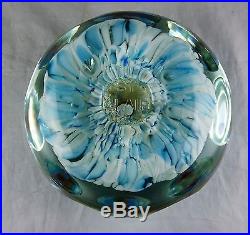 Rare Vintage St. Clair Art Glass Faceted Single Flower Paperweight Blue, Pink