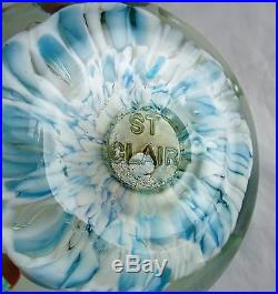 Rare Vintage St. Clair Art Glass Faceted Single Flower Paperweight Blue, Pink