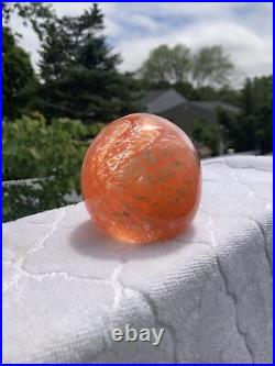 Rare vintage glass paperweight Clear Orange Swirl 3.5 Inch Tall