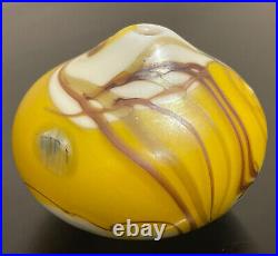 Richard Ritter Murrini Glass Vessel Paperweight Yellow Swirl Signed