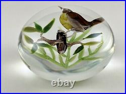 Rick Ayotte LE Signed 1980 Art Glass Paperweight Lampwork Bird On Branch Leaves