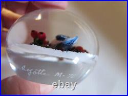 Rick Ayotte Paperweight Art Glass 2.25 inch 1999 Collectible Blue Waxwing Snow