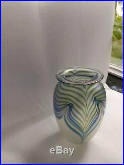 Robert EICKHOLT Vase Blue Signed/Dated 1988 Art Glass 6 Pulled Feather vintage