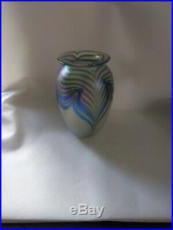 Robert EICKHOLT Vase Blue Signed/Dated 1988 Art Glass 6 Pulled Feather vintage