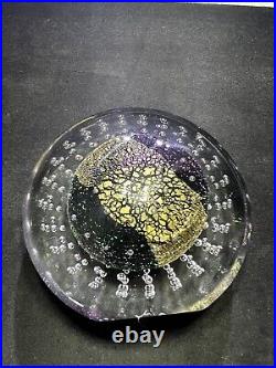 Robert Eickholt Disc Art Glass Paperweight, Controlled Bubble, Aventurine, 1994