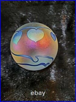 Robert Eickholt Heart Iridescent Art Glass Paperweight Signed Vintage 80's