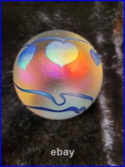 Robert Eickholt Heart Iridescent Art Glass Paperweight Signed Vintage 80's