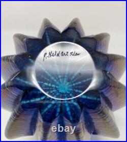 Robert Held Art Glass Blue Copper Iridescent Striped Large Urchin Paperweight 4