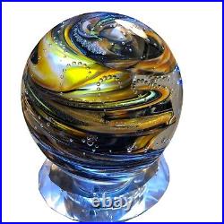 Rocky Earth 3 Brown Orange Orb Paperweight Bullicante Bubbles Signed OOAK
