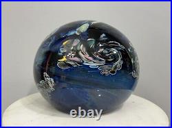 Rollin Karg Large 12 Lb. Blue Dichroic Art Glass Paperweight Signed READ FLAWS