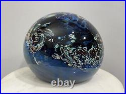 Rollin Karg Large 12 Lb. Blue Dichroic Art Glass Paperweight Signed READ FLAWS