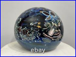 Rollin Karg Large 12 Lb. Blue Dichroic Art Glass Paperweight Signed READ FLAWS