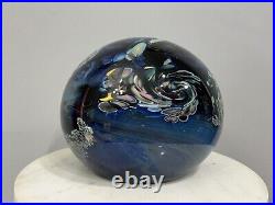 Rollin Karg Large 12 Lb. Blue Dichroic Art Glass Paperweight Signed READ FLAWS