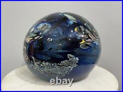 Rollin Karg Large 12 Lb. Blue Dichroic Art Glass Paperweight Signed READ FLAWS