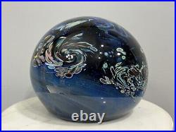 Rollin Karg Large 12 Lb. Blue Dichroic Art Glass Paperweight Signed READ FLAWS