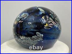 Rollin Karg Large 12 Lb. Blue Dichroic Art Glass Paperweight Signed READ FLAWS