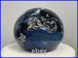 Rollin Karg Large 12 Lb. Blue Dichroic Art Glass Paperweight Signed READ FLAWS