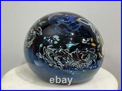 Rollin Karg Large 12 Lb. Blue Dichroic Art Glass Paperweight Signed READ FLAWS