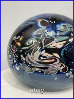 Rollin Karg Large 12 Lb. Blue Dichroic Art Glass Paperweight Signed READ FLAWS