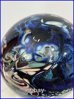 Rollin Karg Large 12 Lb. Blue Dichroic Art Glass Paperweight Signed READ FLAWS