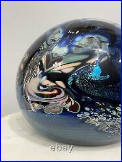 Rollin Karg Large 12 Lb. Blue Dichroic Art Glass Paperweight Signed READ FLAWS