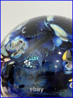 Rollin Karg Large 12 Lb. Blue Dichroic Art Glass Paperweight Signed READ FLAWS