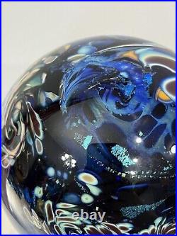 Rollin Karg Large 12 Lb. Blue Dichroic Art Glass Paperweight Signed READ FLAWS