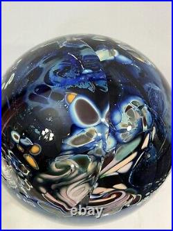 Rollin Karg Large 12 Lb. Blue Dichroic Art Glass Paperweight Signed READ FLAWS