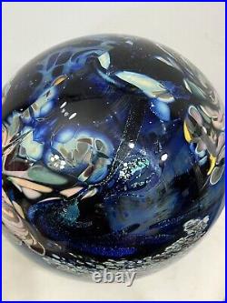 Rollin Karg Large 12 Lb. Blue Dichroic Art Glass Paperweight Signed READ FLAWS