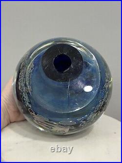 Rollin Karg Large 12 Lb. Blue Dichroic Art Glass Paperweight Signed READ FLAWS