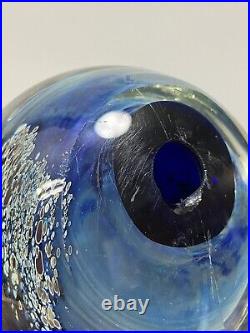 Rollin Karg Large 12 Lb. Blue Dichroic Art Glass Paperweight Signed READ FLAWS