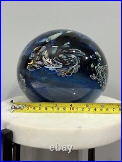 Rollin Karg Large 12 Lb. Blue Dichroic Art Glass Paperweight Signed READ FLAWS