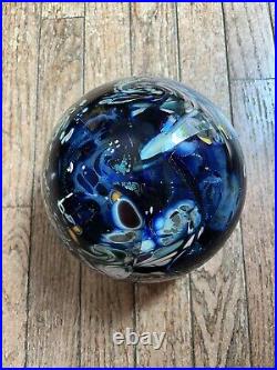 Rollin Karg Large 12 Lb. Blue Dichroic Art Glass Paperweight Signed READ FLAWS