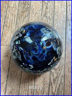 Rollin Karg Large 12 Lb. Blue Dichroic Art Glass Paperweight Signed READ FLAWS