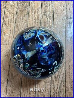 Rollin Karg Large 12 Lb. Blue Dichroic Art Glass Paperweight Signed READ FLAWS