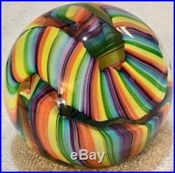 Rollin Karg Vintage Signed Zero Gravity Rainbow Scramble Coil Glass Paperweight