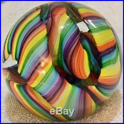 Rollin Karg Vintage Signed Zero Gravity Rainbow Scramble Coil Glass Paperweight