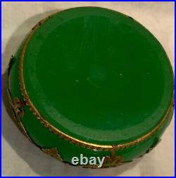 Round Antique/vtg Ormolu French Geeen Opaline Glass Paperweight 3 Preowned