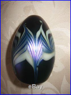 SALE! Vtg ORIENT AND FLUME PAPERWEIGHT Blue, Pulled Feather Design, 3,1977