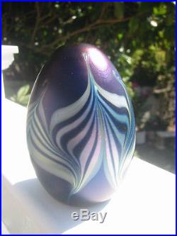 SALE! Vtg ORIENT AND FLUME PAPERWEIGHT Blue, Pulled Feather Design, 3,1977