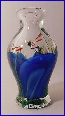 SENSATIONAL Vintage SALAZAR LUNDBERG STUDIOS DRAGONFLY ArtGlass Paperweight Vase