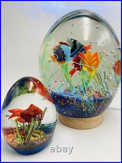 SET OF 2 EXCEPTIONAL MURANO ART GLASS AQUARIUM FISH PAPERWEIGHTS With BASE LITE