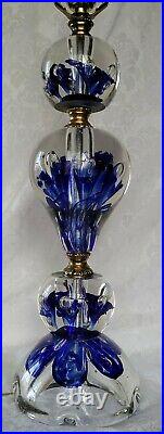 SIGNED JOE ZIMMERMAN PAPERWEIGHT Art Glass Lamp CONTROLLED BUBBLES BLUE FLOWERS