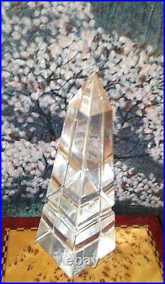 SIGNED Vintage STEUBEN Crystal Modernist PAPERWEIGHT Obelisk Pyramid Sculpture