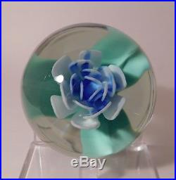 SPECTACULAR & Amazing Vintage BABY BLUE CRIMP ROSE Pedestal ArtGlass Paperweight